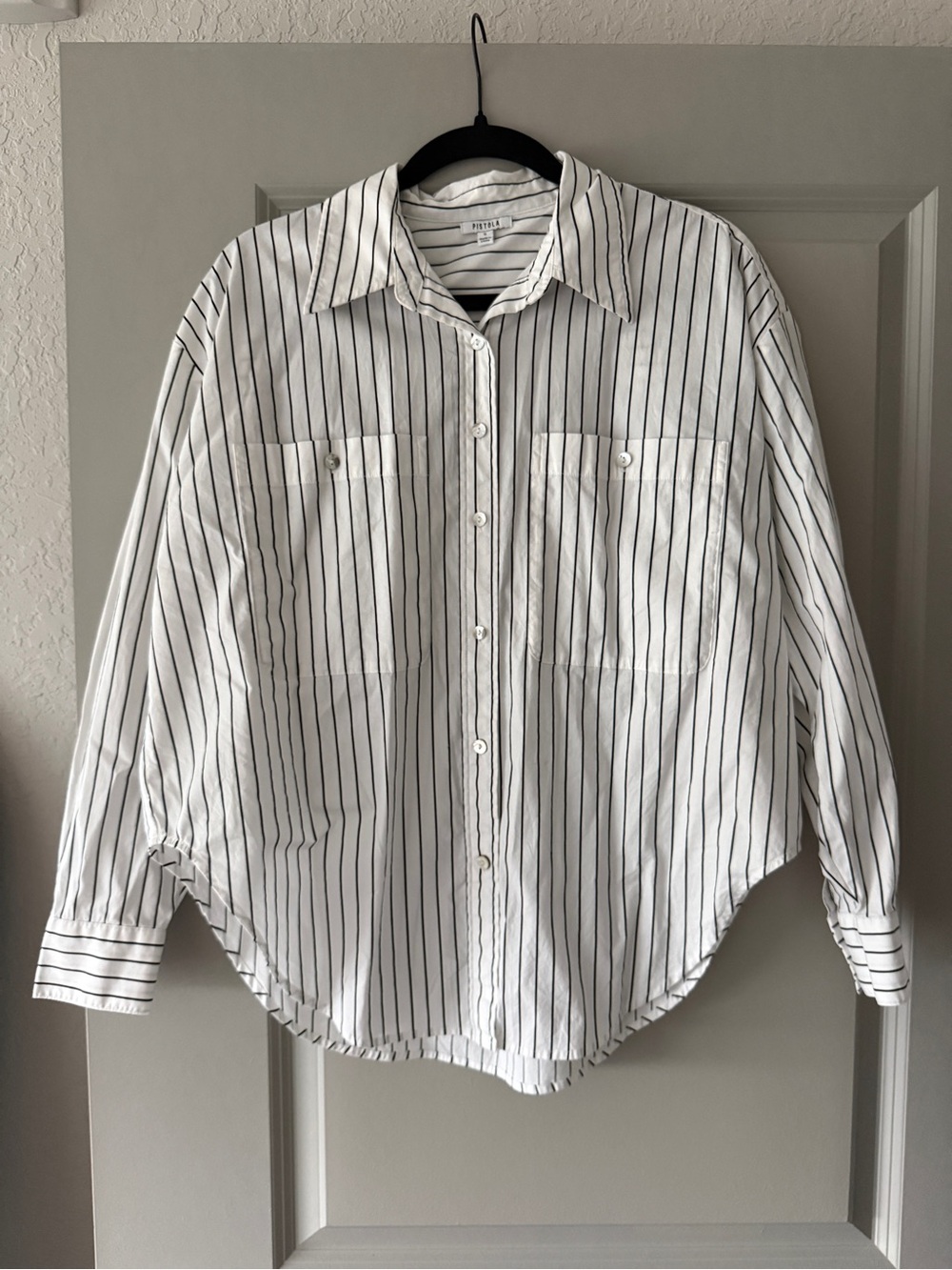 Pistola Classic Chic White and Black Pinstripe Button Down